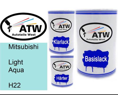 Mitsubishi, Light Aqua, H22: 500ml Lackdose + 500ml Klarlack + 250ml Härter - Set, von ATW Autoteile West.